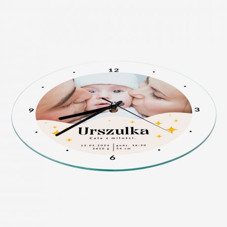 Szklany zegar METRYCZKA prezent na narodziny dziecka