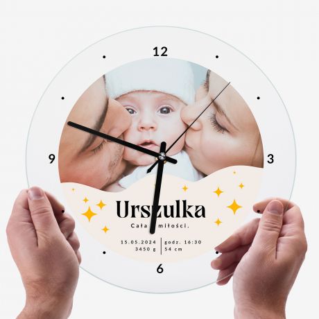 Szklany zegar METRYCZKA prezent na narodziny dziecka