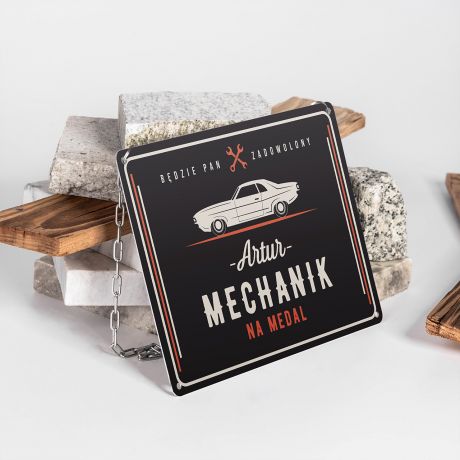 Personalizowana tabliczka metalowa PREZENT DLA MECHANIKA tabliczka do garau prezent dla mechanika samochodowego