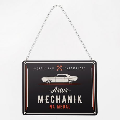 Personalizowana tabliczka metalowa PREZENT DLA MECHANIKA tabliczka do garau prezent dla mechanika samochodowego