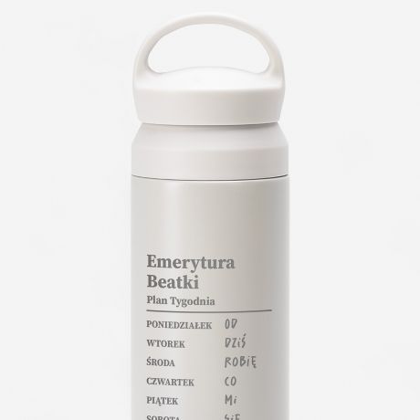 Termos z uchwytem PLAN TYGODNIA mieszny prezent dla emerytki termos z grawerem prezent na emerytur