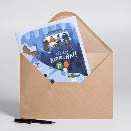 Urodzinowa kartka A4 dla narciarza �WIETNY SEZON prezent dla narciarza kartka urodzinowa