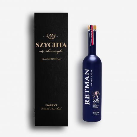 W�dka dla g�rnika w grawerowanej skrzynce PREZENT Z OKAZJI PRZEJ�CIA NA EMERYTUR� prezent dla g�rnika emeryta