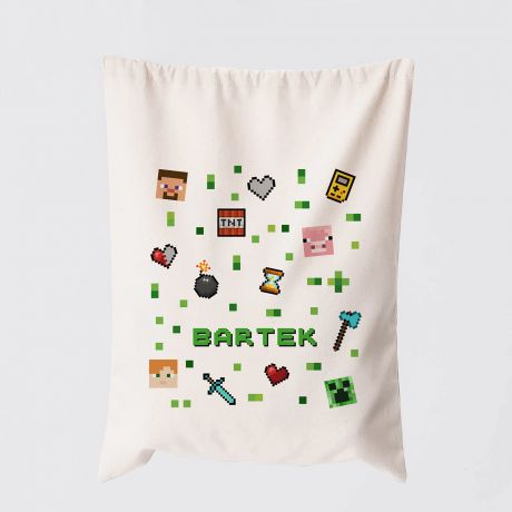 Worek na buty GAME ON w stylu Minecraft prezent dla gracza prezent dla chopca worek z nadrukiem worek szkolny