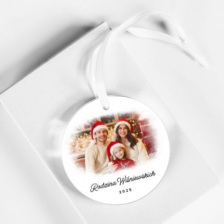 Szklana zawieszka witeczna UPOMINEK DLA RODZINY ze zdjciem dekoracja witeczna prezent witeczny dla rodziny