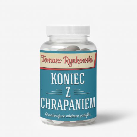 Zestaw cukierkw mitowych z etykiet do personalizacji KONIEC CHRAPANIA prezent dla ma cukierki mitowe