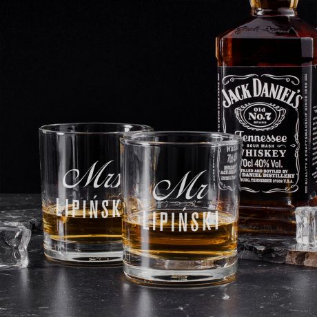 Zestaw whiskey ze szklankami MR & MRS alkohol na prezent lubny