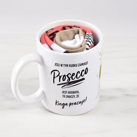 Zestaw kubek ze skarpetkami PREZENT DLA MIONICZKI PROSECCO