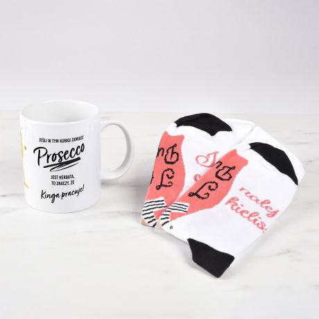 Zestaw kubek ze skarpetkami PREZENT DLA MIONICZKI PROSECCO