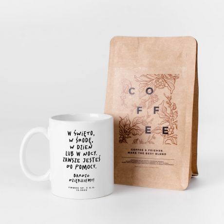 Kawa mielona i kubek ZAWSZE DO POMOCY zestaw prezentowy dla pracowników