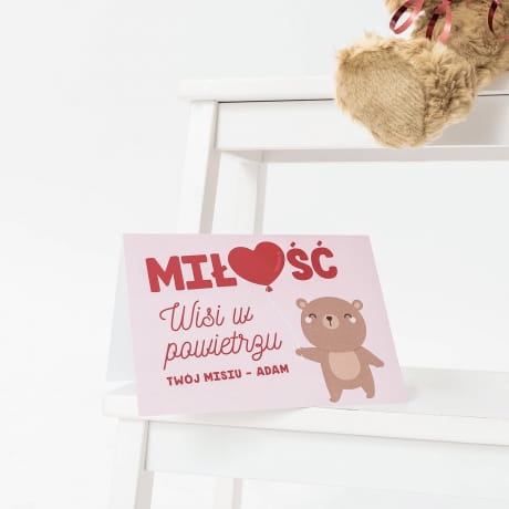 Miś z balonem + dedykowana kartka SERCE romantyczny prezent dla niej
