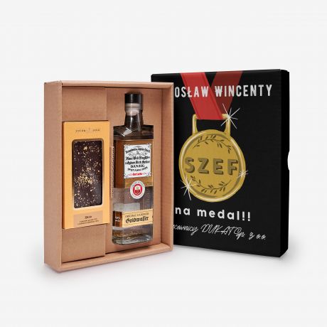 Zestaw prezentowy dla szefa likier i czekolada MEDAL DLA SZEFA