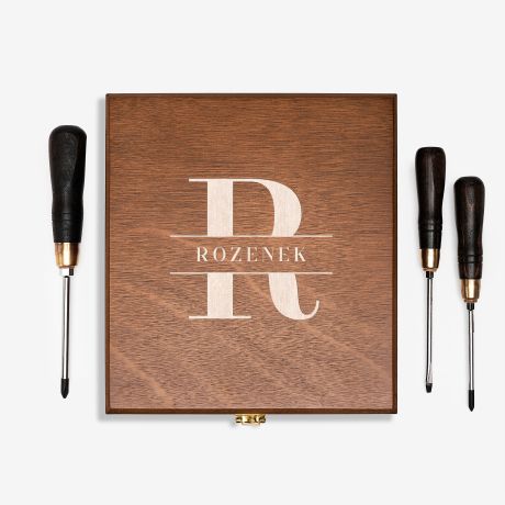 Zestaw �rubokr�t�w w grawerowanej skrzynce MONOGRAM prezent dla ch�opaka prezent na urodziny