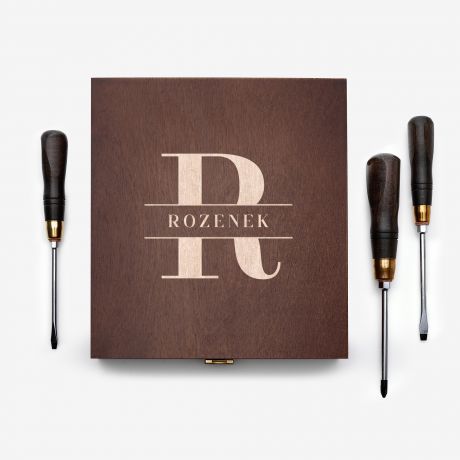 Zestaw rubokrtw w grawerowanej skrzynce MONOGRAM prezent dla chopaka prezent na urodziny