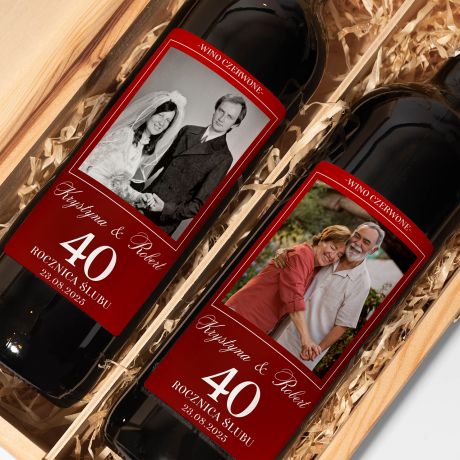 Zestaw win w skrzynce PREZENT NA 40-LECIE LUBU prezent dla pary prezent na 40 rocznic lubu personalizowane wina
