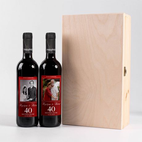 Zestaw win w skrzynce PREZENT NA 40-LECIE LUBU prezent dla pary prezent na 40 rocznic lubu personalizowane wina
