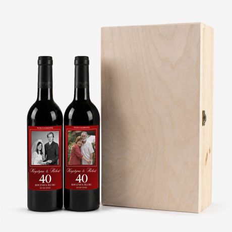 Zestaw win w skrzynce PREZENT NA 40-LECIE �LUBU prezent dla pary prezent na 40 rocznic� �lubu personalizowane wina