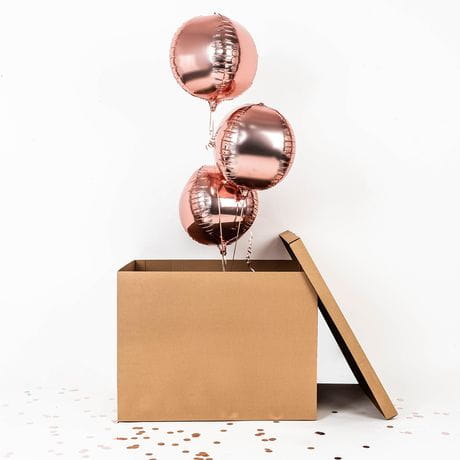 Balony w pudeku rose gold + kartka z yczeniami PREZENT LUBNY