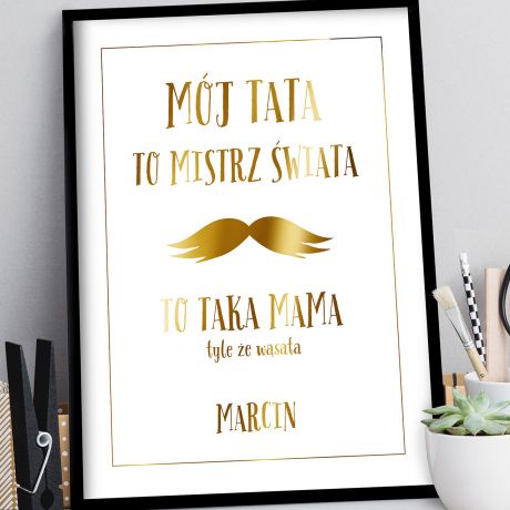 Zoty plakat TATA MISTRZ WIATA prezent dla taty na urodziny od dziecka