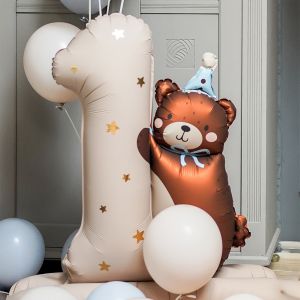 Balon na pierwsze urodziny CYFRA 1 Z MISIEM 81x72 cm balony na roczek dla dziewczynki balony na roczek dla chłopca
