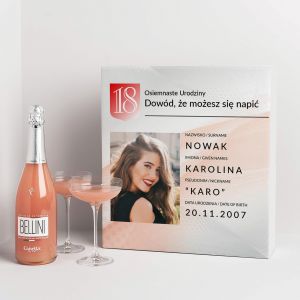 Bellini z kieliszkami PREZENT NA 18 URODZINY dla koleanki prezent na osiemnastk zestaw prezentowy na 18 urodziny