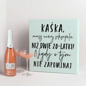 Bellini z kieliszkami ZESTAW NA 40 URODZINY DLA KOBIETY prezent na 40 dla kobiety prezent na 40 urodziny dla niej