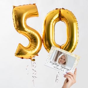 Balony z helem na 50 URODZINY + kartka ze zdjęciem