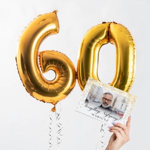 Balony z helem na 60 urodziny Z PERSONALIZOWANĄ KARTKĄ