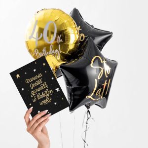 Balony z helem NA 40 URODZINY + kartka personalizowana