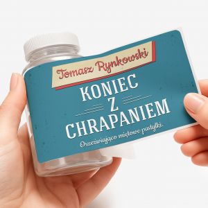 Zestaw cukierk�w mi�towych z etykiet� do personalizacji KONIEC CHRAPANIA prezent dla m�a cukierki mi�towe