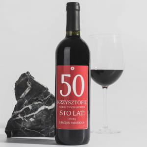 Czerwone wino bezalkoholowe NA 50 URODZINY