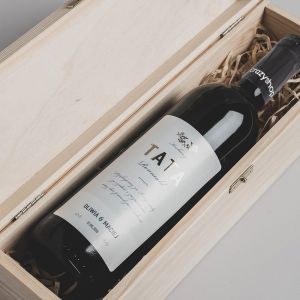 Czerwone wino personalizowane w skrzynce PODZIKOWANIA DLA TATY