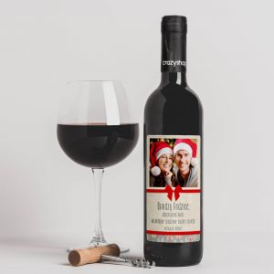 Czerwone wino ze zdjęciem PREZENT NA ŚWIĘTA dla rodziców