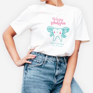 Damska koszulka z nadrukiem PREZENT DLA STOMATOLOGA - L