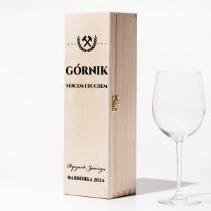 Drewniane pudełko na alkohol PREZENT DLA GÓRNIKA NA BARBÓRKĘ prezent na barbórkę prezent na dzień górnika