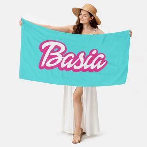Du�y r�cznik pla�owy W STYLU KULTOWEJ LALKI  r�cznik z nadrukiem r�czniki z napisem barbie prezent