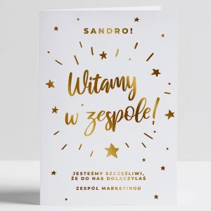 Elegancka kartka powitalna dla nowego pracownika WITAMY W ZESPOLE