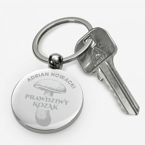 Grawerowany brelok dla grzybiarza PRAWDZIWY KOZAK prezent dla grzybiarza brelok do kluczy na prezent