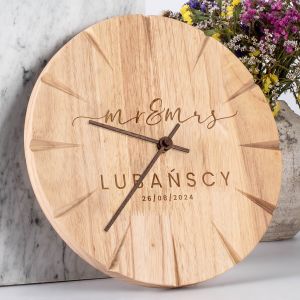 Grawerowany zegar na prezent lubny MR & MRS