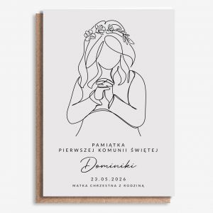 Kartka A4 PAMI�TKA PIERWSZEJ KOMUNII �WI�TEJ kartka komunijna prezent na komuni� dla dziewczynki