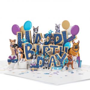 Kartka urodzinowa z psami HAPPY BIRTHDAY pop up