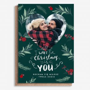 Personalizowana kartka witeczna ze zdjciem ALL I WANT FOR CHRISTMAS - A4 upominek witeczny kartka na wita