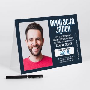 mieszna kartka urodzinowa A4 VOUCHER - DEPILACJA JDER mieszny prezent na urodziny