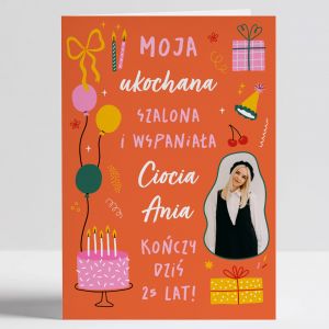Kartka urodzinowa DLA CIOCI ze zdjciem kartka dla cioci prezent dla cioci na urodziny upominek dla cioci
