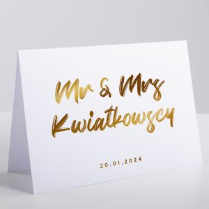 Personalizowana kartka na ślub ze złoceniem MR & MRS