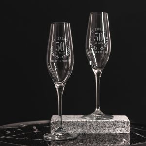 Kieliszki do szampana z grawerem ELEGANCKI PREZENT NA 50 ROCZNIC LUBU prezent na 50 lecie lubu