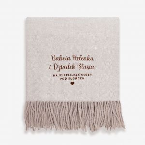 Beowy koc weniany DLA BABCI I DZIADKA prezent na dzie babci i dziadka prezent dla babci i dziadka koc z weny