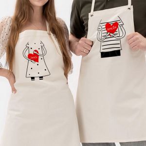 Komplet fartuchów personalizowanych RYSUNKOWE LOVE prezent dla pary na walentynki