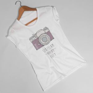 Koszulka damska z nadrukiem STRZELAM FOCHY prezent dla fotografki - S