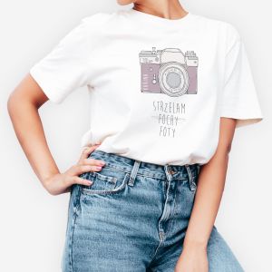 Koszulka damska z nadrukiem STRZELAM FOCHY prezent dla fotografki - L
